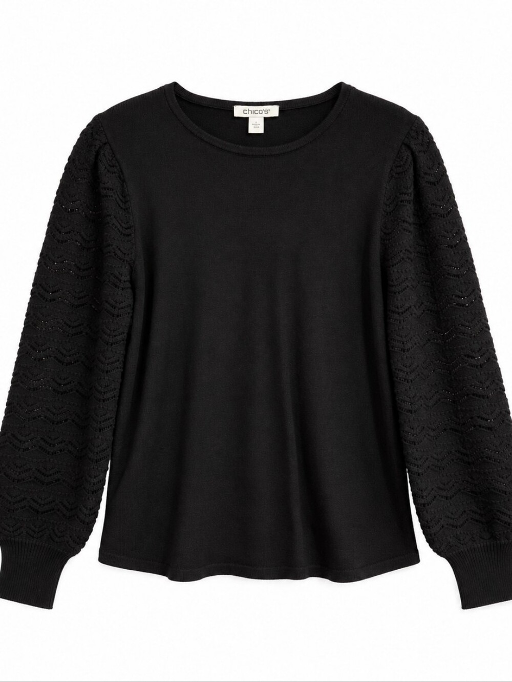 Chico’s Size 1 M Black Cashmere Blend Textured Sleeve Sweater